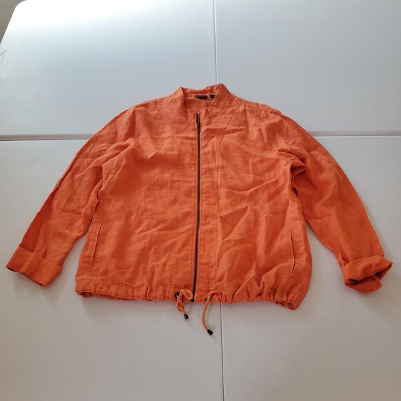 Chicos Jacket Womens 3 XL Orange Linen Full Zip Drawstring Lightweight Coat - Picture 1 of 6